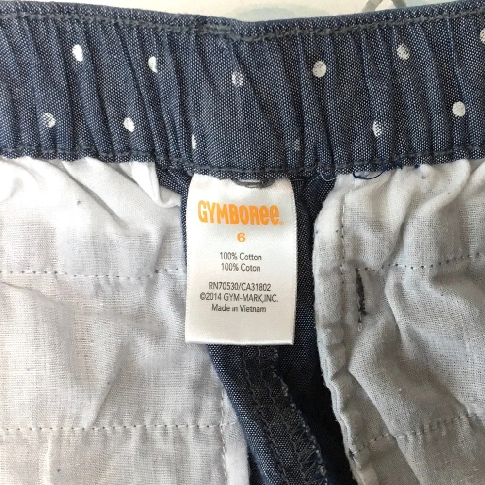 Gymboree Kids Denim Blue & White Polka Dot Cuffed Shorts 4 Pockets Belt Loops